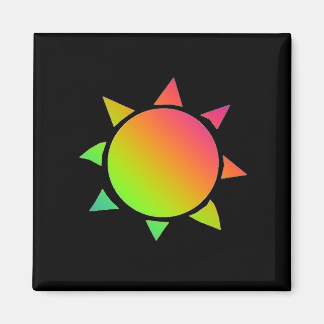 Imã Sol arco-íris colorido com fundo preto (Frente)