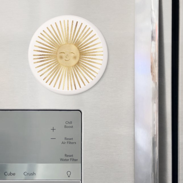Imã Sol Dourado Celestial Feliz Sunshine Boho Moderno  (In Situ (Fridge))