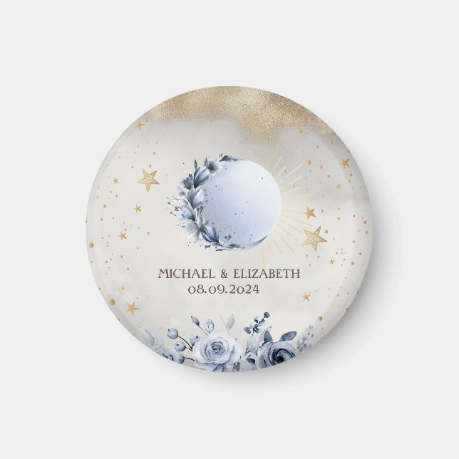 Imã Sol Dourado Celestial, Rosas de Lua Azul Douradas  (Frente)