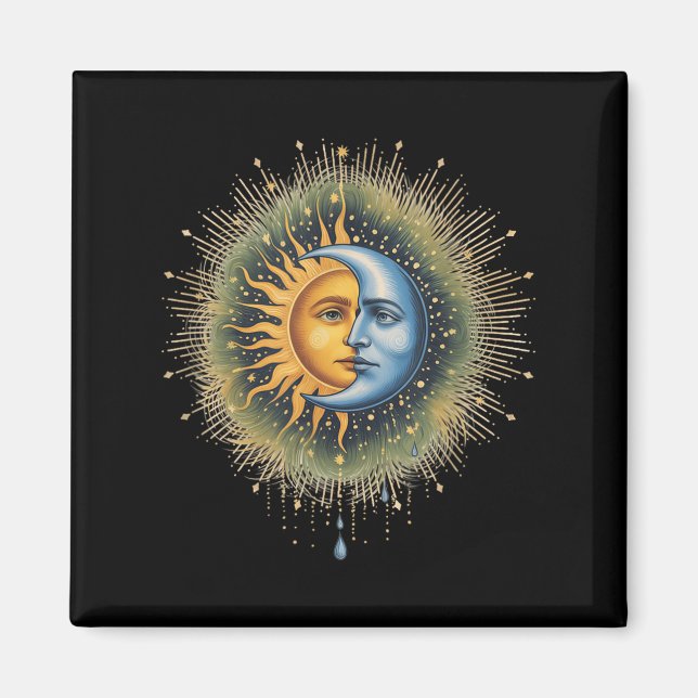 Imã Sol e Lua Celestial Boho Místico Hippie 90s (Frente)