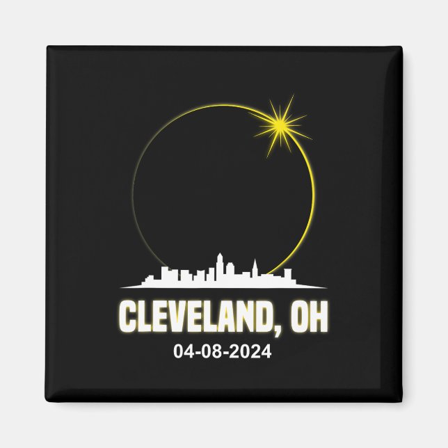 Imã Solar Eclipse 2024 Cleveland Skyline Ohio Solar Ec (Frente)