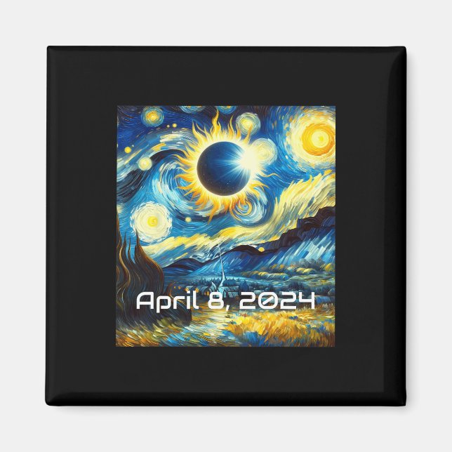 Imã Solar Eclipse 2024 Starry Night Painting Van Gogh (Frente)