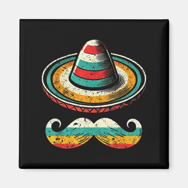 Imã Sombrero Face Cinco De Mayo Mustache Fiesta Men Bo (Frente)