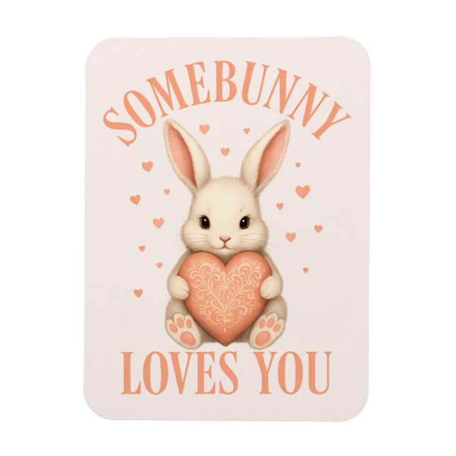Ímã Somebunny Loves You Cute Bunny on Soft Blush (Vertical)
