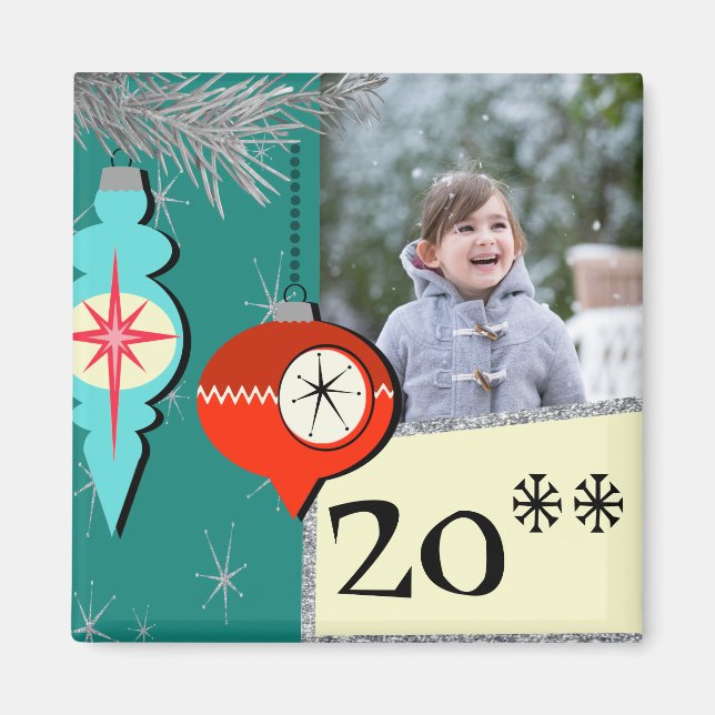 Imã Sonhando com o Retro Christmas Photo Magnet (Frente)