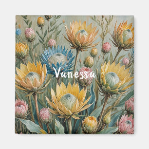 Imã Sonho com Protea Pastel: Floral Elegante