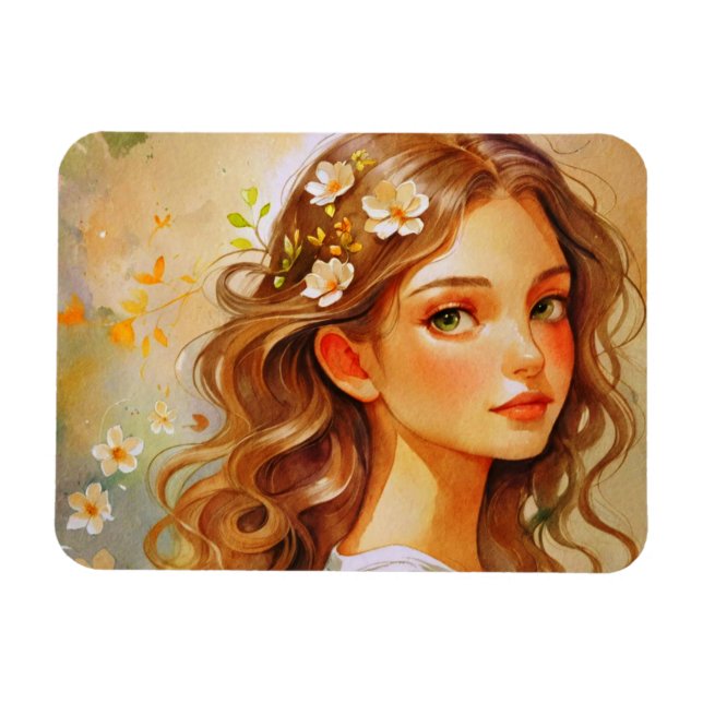Ímã Sonho Dourado: Retrato em Aquarela  (Horizontal)