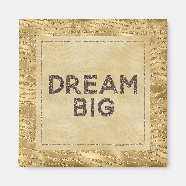 Imã Sonho Glitzy Zebra Imprimido Glitter Dourado (Frente)