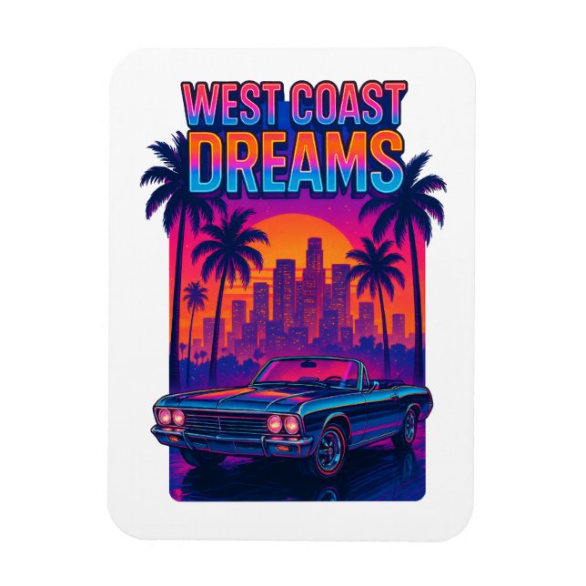 Ímã Sonhos da Costa Oeste – Synthwave Retro dos Anos 8 (Vertical)