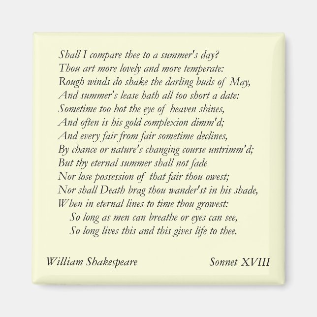 Imã Sonnet nº 18 por William Shakespeare (Frente)
