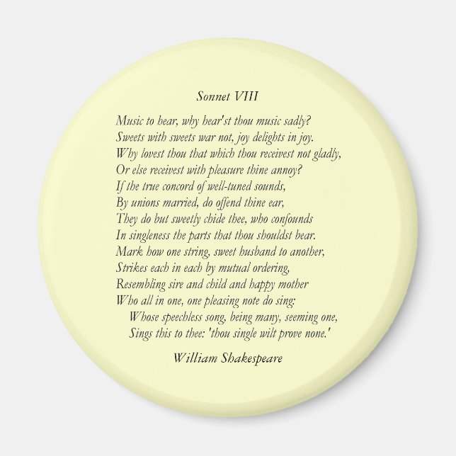 Imã Sonnet nº 8 de William Shakespeare (Frente)