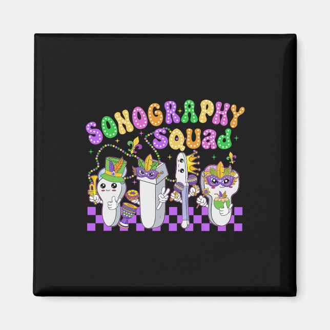 Imã Sonografia Engraçada Esquadrão Mardi Gras Carnaval (Frente)