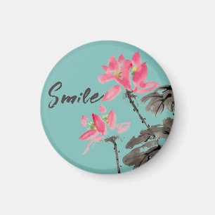 Imã Sorria Cota Positiva Lotus Floral de Aquarela