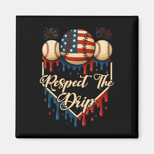 Imã Sorvete De Baseball Derrubando 4 De Julho Respeite (Frente)