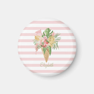Imã Sorvete,Folhas Tropicais Frutas,Listras Rosa