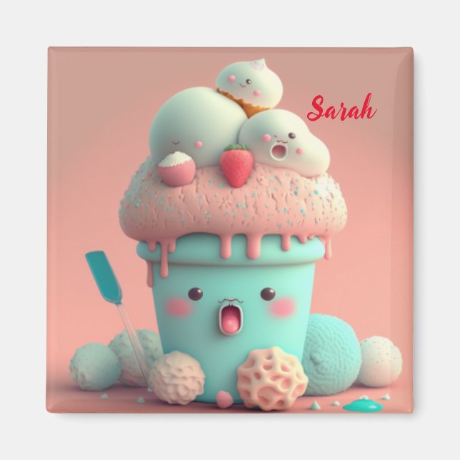 Imã Sorvete rosa-rosa-rosa (Frente)