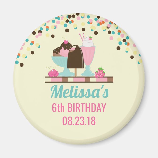 Imã Sorvete Sundae Summery Tenta Aniversário (Frente)