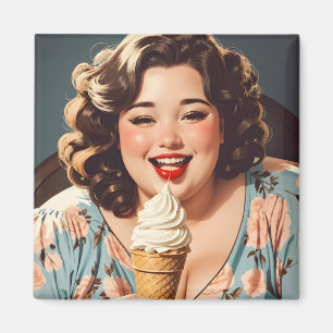 Imã Sorvete Vintage Happy Woman Comendo