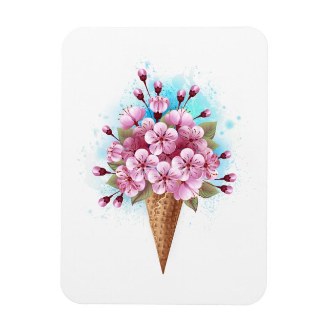 Ímã Sorvete Waffle Rosa Sakura Cone (Vertical)