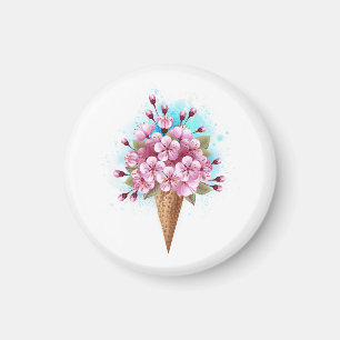 Imã Sorvete Waffle Rosa Sakura Cone