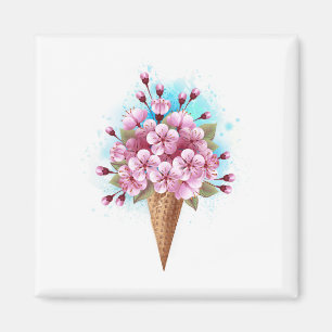 Imã Sorvete Waffle Rosa Sakura Cone