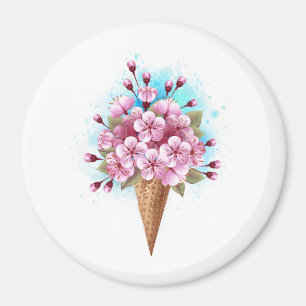 Imã Sorvete Waffle Rosa Sakura Cone