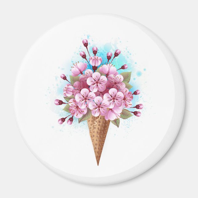 Imã Sorvete Waffle Rosa Sakura Cone (Frente)