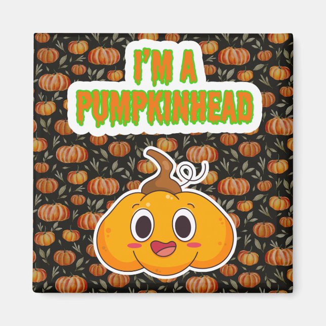 Imã Sou um Pumpkinhead 1 com Pumpkin Background Square (Frente)