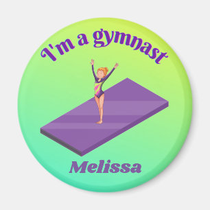 Imã Sou uma ginasta com Leotard no tapete roxo