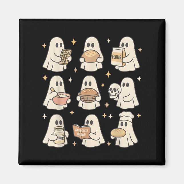 Imã Sourdough Bread Halloween Cute Ghost Homemaker Bak (Frente)