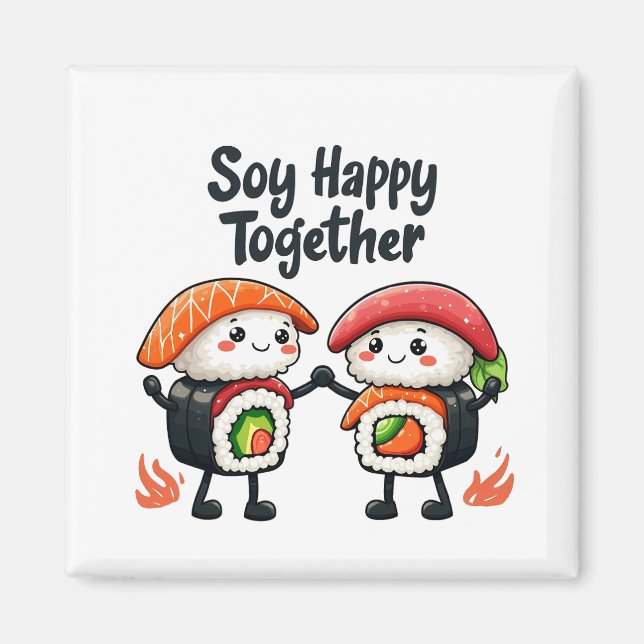 Imã Soy feliz juntos Sushi Kawaii Comida japonesa (Frente)