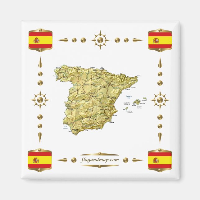 Imã Spain Map + Flags Magnet (Frente)