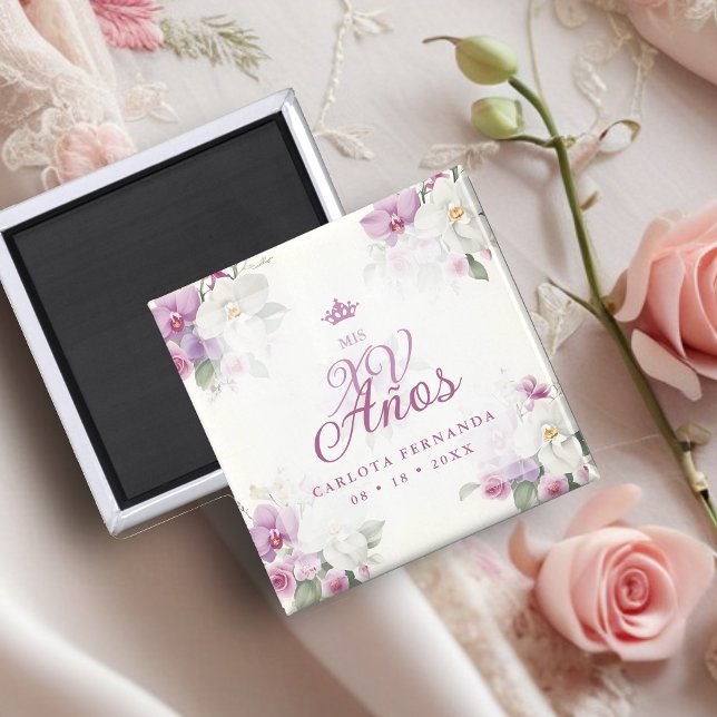 Imã Spanish Mis XV Exquisite Floral Orchids Bouquets (Spanish Romantic Exquisite Floral Orchids Bouquets Mis XV Años Magnet.)