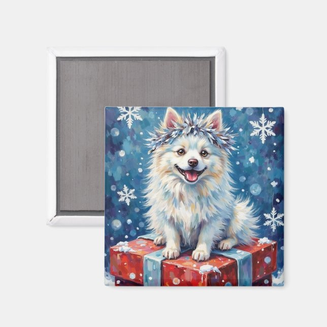 Imã Sparkling American Eskimo Dog Festive Gift Cushion (Front/Back)