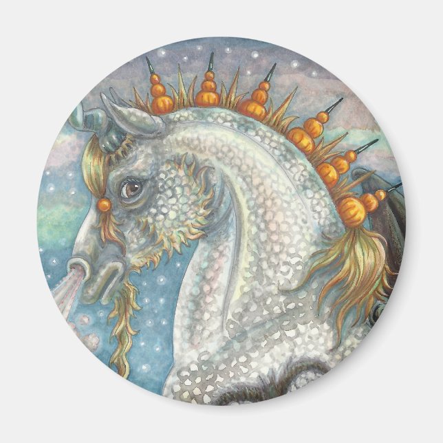 Imã Spellbound Dappled Unicorn HALLOWEEN MAGNET Round (Frente)