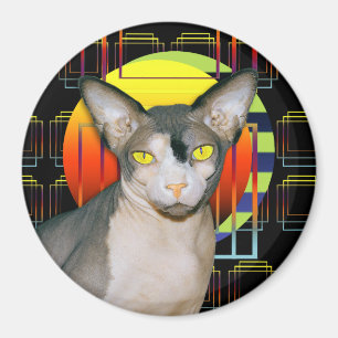 Imã Sphynx Cat Ninja Crazy Cat Design Black Geométrico