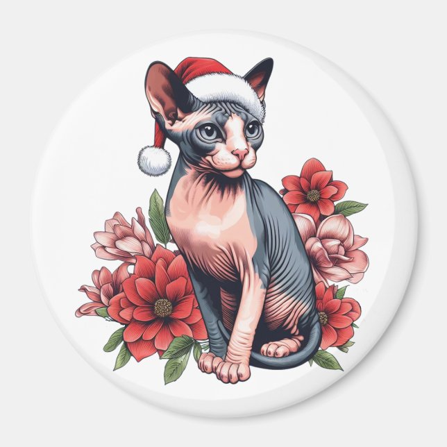 Imã Sphynx Cat Santa Hat Natal (Frente)