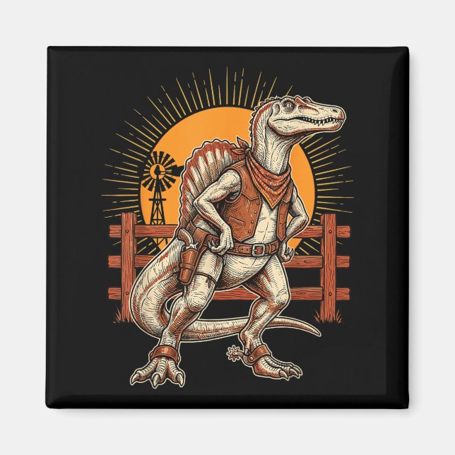 Imã Spinosaurus mirabilis cowboy dinossauro e lua mem (Frente)