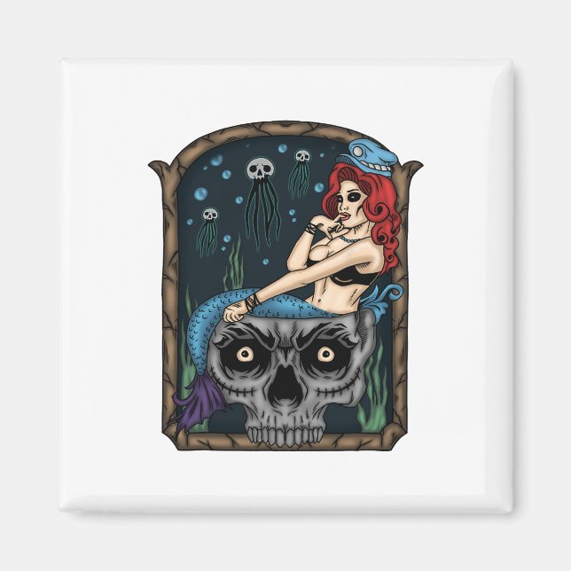 Imã Spookeen Halloween Gótico Skull Mermaid (Frente)
