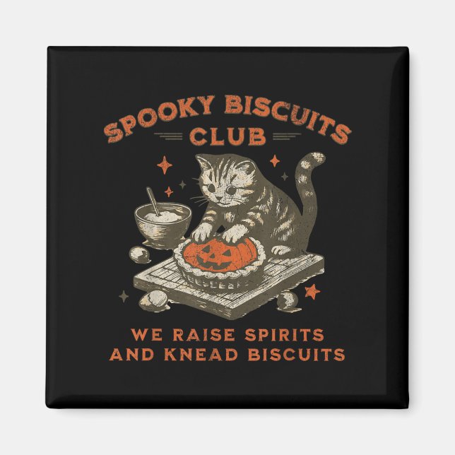 Imã Spooky Biscuits Club Cat, Dia de as Bruxas engraça (Frente)