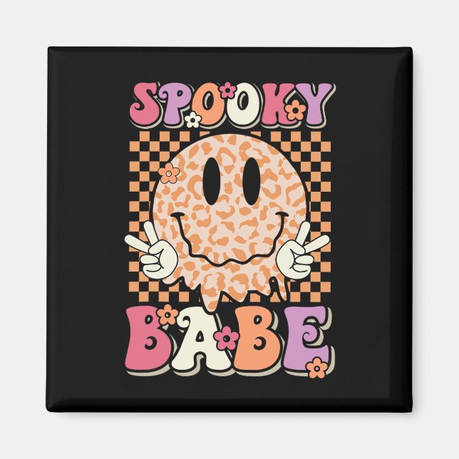 Imã Spooky Bybe Groovy Halloween Leopard Sorri Face Ch (Frente)