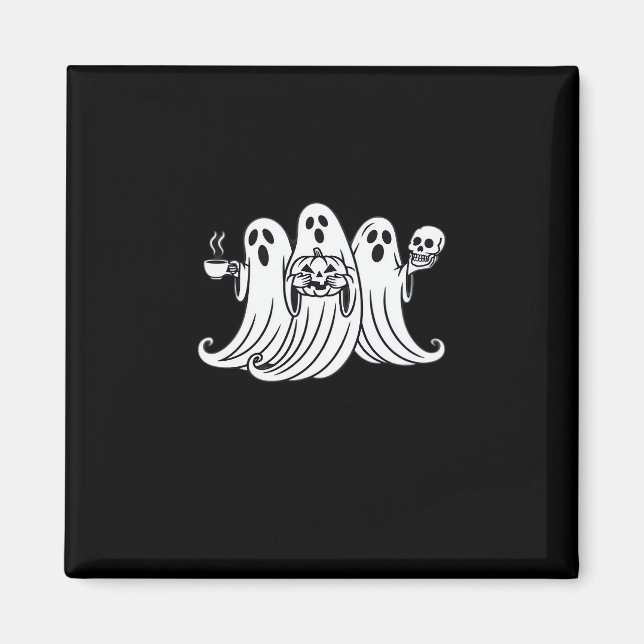 Imã Spooky Coffee Sipping Pumpkin Holding (Frente)