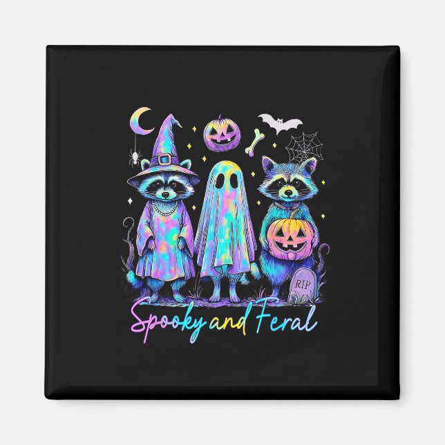 Imã Spooky E Feral Halloween Raccoon Witch Ghost Jac (Frente)