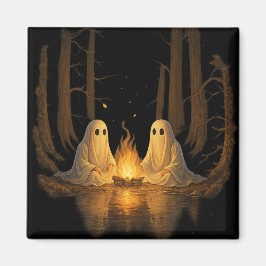 Imã Spooky Ghost Campfire Night Forest Art - Halloween