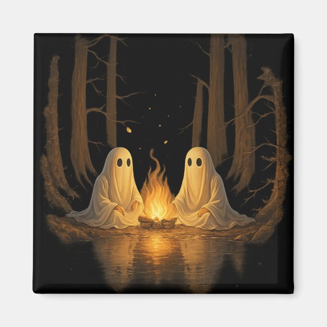 Imã Spooky Ghost Campfire Night Forest Art - Halloween (Frente)