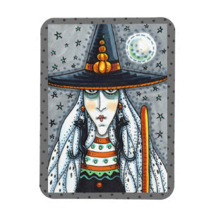 ÍMÃ SPOOKY HALLOWEEN WITCH, VESTINDO JOIAS DE GATO NEG