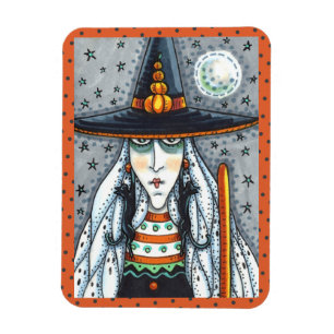 ÍMÃ SPOOKY HALLOWEEN WITCH, VESTINDO JOIAS DE GATO NEG
