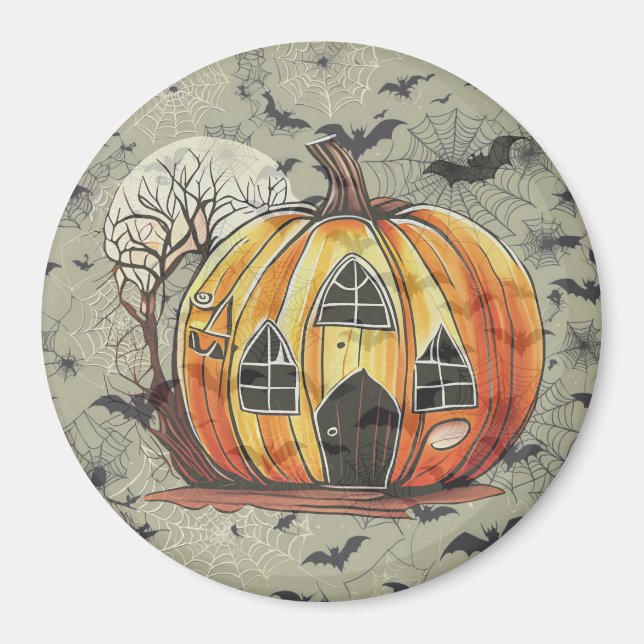 Imã Spooky Pumpkin com Bats Magnet (Frente)