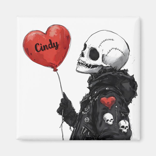 Imã Spooky Sweetheart - Crânio Personalizável com Balã (Frente)