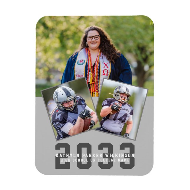 Ímã Sporty Girl Modern Bold Script Graduação 3 Foto (Vertical)